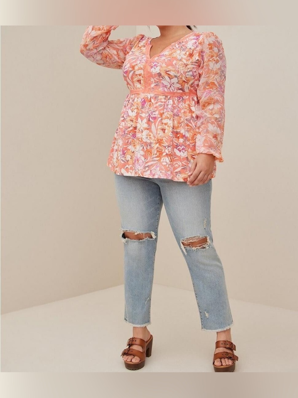 NWT Torrid Babydoll Fabric Mix Balloon Chiffon Sleeve Top Plus Size 5x
